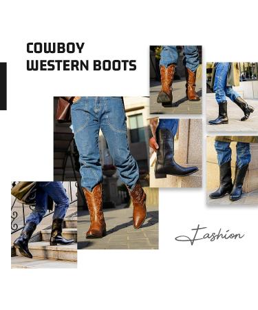 IUV Men's Western Cowboy Boots - Classic Embroidered Snip Toe Boots in Brown - Size 10 - Buy Online on GoSupps.com