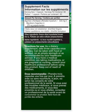 Host Defense Agarikon Mushroom 60 Capsules Immune Support Mushroom Supplement with 55% Polysaccharides & 1000mg Agarikon Mushroom Powder per serving - Buy Online on GoSupps.com