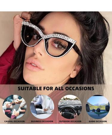 FEISEDY Diamond Blue Light Blocking Cat Eye Glasses for Women - Rhinestone Oversized Anti Eyestrain Computer Glasses Frame B2358 - 51mm - Buy Online on GoSupps.com