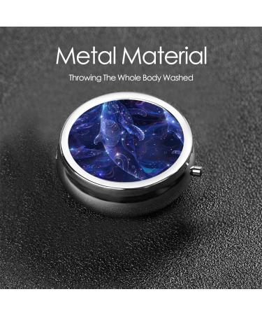 Blue Dream Whale Portable Metal Pill Box - Round Mini 3-Compartment Travel Organizer for Small Pills - Buy Online on GoSupps.com