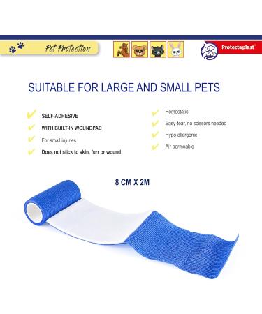 Protectaplast Self-Adhesive Blue Bandage for Pets (8cm x 2m) - Latex-Free & Glue-Free Wound Care for Dogs Cats & Horses - Buy Online on GoSupps.com