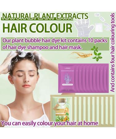 10 Pack Bubble Plant Black Hair Dye Kit - Natural Plant Extract Shampoo for Gray Hair Coverage | Includes 10 Hair Masks - Buy Online on GoSupps.com