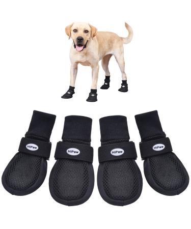Hipaw Summer Breathable Dog Boots Nonslip Sole Paw Protector for Hardwood Floor Large ( Insole: 2.55"W ) Black