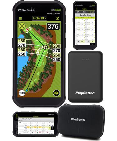 SkyCaddie SX550 Handheld Golf GPS Power Bundle | Includes PlayBetter Portable Charger and Protective Hard Case | Distance Rangefinder Device | 5.5" Display, 35,000 Maps, Dynamic HoleVue +Charger & Hard Case SX550