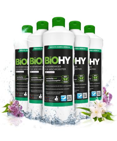 Biohy floor cleaner for wiping robot with fresh spring fragrance (6 x 1 liter) |Cleaning agent concentrate for all wiping robots |Foam arm & strip -free |Sustainable 1: 200 concentrate of fresh spring fragrance 1 l (6 -pack)