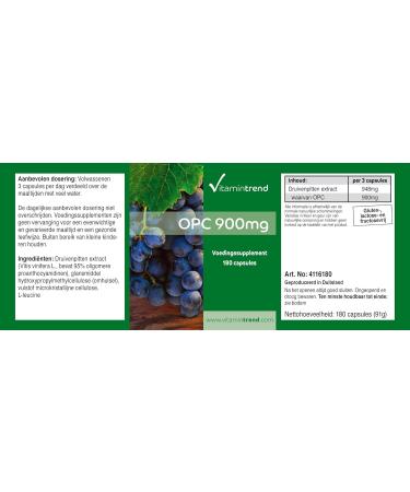OPC 900 mg - Boite de 180 g lules - Extrait de P pins de Raisin de haute qualit contenant 95% d OPC G lules anti- ge | Vitamintrend  - Buy Online on GoSupps.com