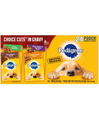 PEDIGREE Choice Cuts in Gravy Adult Wet Dog Food, 3.5 oz. Pouches Variety: Chicken, Beef, Filet Mignon 3.5 Ounce (Pack of 24)