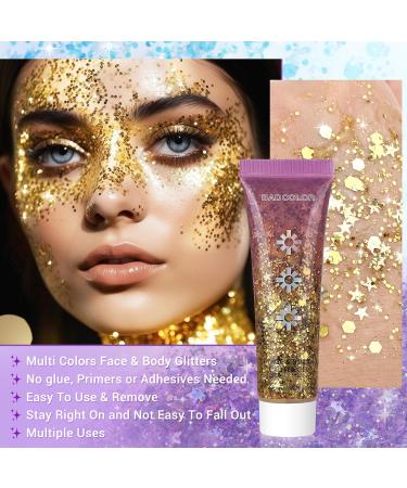 Gold Face & Body Glitter Gel - Holographic Shimmer Makeup for Hair Nails Eyes & Lips | Long Lasting Festival & Party Accessories - Buy Online on GoSupps.com