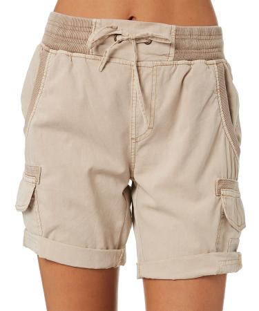 Hooever Women's Hiking Cargo Shorts with 6 Pockets Outdoor Summer High Waist Bermuda Shorts A-khaki Large