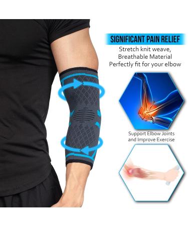 360 Relief Compression Elbow Brace Sleeve for Men and Women | Joint Pain Relief Tendonitis Support | Large Blue with Mesh Laundry Bag - Buy Online on GoSupps.com