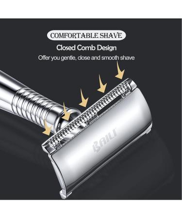 Baili BD191C Double-Sided Safety Razor - Rust-Free Reusable Manual Razor with Long Grip for Her - Long Handle Silver BR191T - Buy Online on GoSupps.com