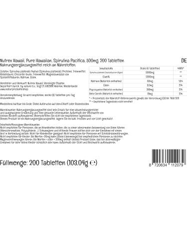 Nutrex Hawaii Pure Hawaiian Spirulina 500mg - 200 Vegan Tablets | Lab Tested, Gluten Free, Soy Free, Vegetarian - Buy Online on GoSupps.com