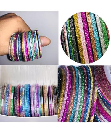 Matte Nail Art Striping Tape Lines,37 Rolls Nail Line Tape Strips for Design Glitter Gold Silver Black Nail Striping Tape Set,1mm 2mm 3mm Fingernail Color Tape Nails Decals Strips