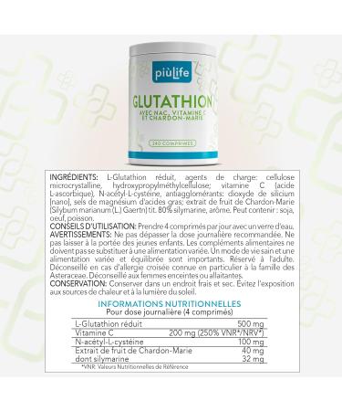 Glutathion R duit 500 mg Pi Life 240 Comprim s Avec Vitamine C NAC (N-ac tylcyst ine) et Extrait de Chardon-Marie Antioxydant Soutien Immunitaire et Bien- tre H patique - Buy Online on GoSupps.com