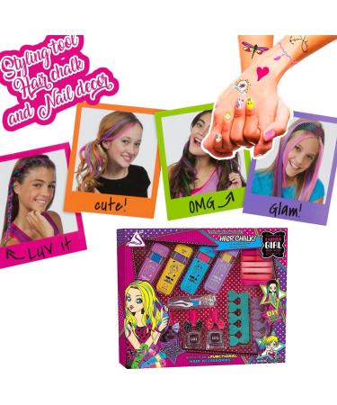 koolbitz Fashionable Kids Styling Temporary Hair Chalk for Girls Washable & Accessories Washable Dye Hair Colour with Nail Polish Birthday and Gift for Girls Hair Chalk Set - Buy Online on GoSupps.com