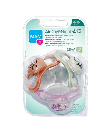 MAM Air Night & Day Baby Pacifier 3 Count Pack - Glows in The Dark, Sensitive Skin, 6-16 Months, Girl - Buy Online on GoSupps.com