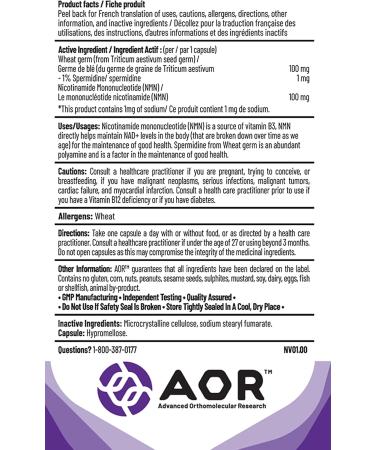 AOR - NMN+ Wheat Germ 30 capsules - Helps in Energy Metabolism and Tissue Formation - Helps Maintain Levels of NAD+ in the Blood - Supports Healthy Aging of Cells - Buy Online on GoSupps.com