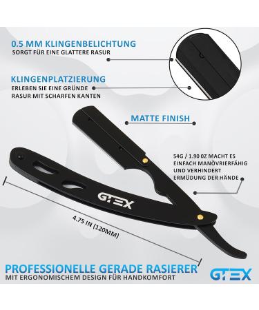 GTEX Razor Set - 100 Premium Blades Leather Bag 2 Men's Razors (Black & Silver) - Straight Razor Shavette & Ustura Beard Knife - Buy Online on GoSupps.com