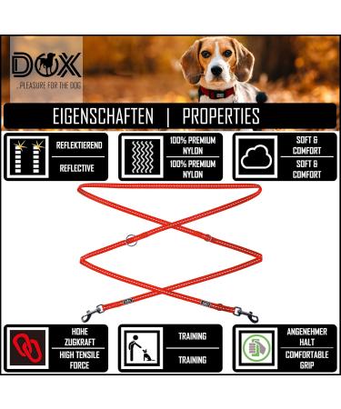 DDOXX Reflective Nylon Dog Leash 2m - 3-Way Adjustable for All Dog Sizes - XS (Orange) - Durable Stylish Perfect for Walks - Buy Online on GoSupps.com