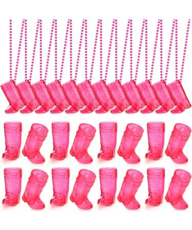 Sieral 24 Pcs Boot Shot Glasses on Beaded Necklace Plastic Cowgirl Shot Glass Cups Necklace Team Bride and Groom Supplies for Bachelorette Carnival Party Birthday Wedding Supplies (Transparent Rose) Transparent Rose 24