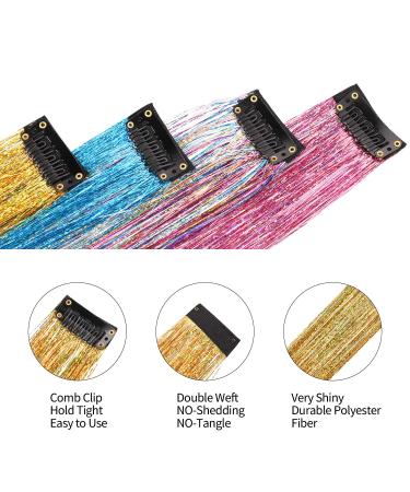 Shiny Clip-In Hair Tinsel Kit - 12 Pcs Colored Glitter Highlights for Women & Kids - Buy Online on GoSupps.com