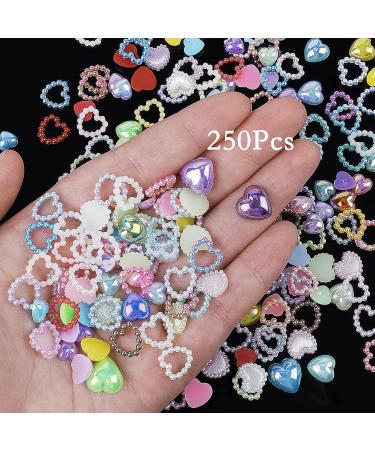 500Pcs AB Color Heart Pearls Nail Charms | Beige Creamy White | Multi Shapes and Sizes | 3D Manicure and DIY Crafts Accessories - Buy Online on GoSupps.com