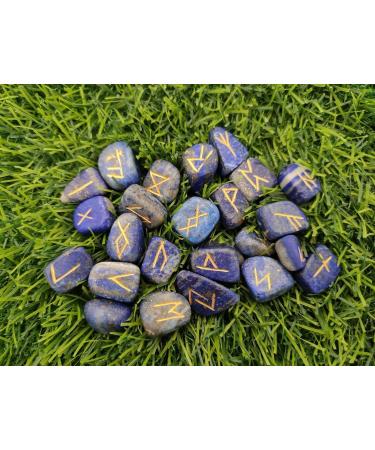 Sharvgun Lapis Lazuli Rune Stone Set 25 pi ces avec tableau en bois MDF runique grav lettrage symbolique pa en velours noir/rouge pochette incluse bo te cadeau - Buy Online on GoSupps.com