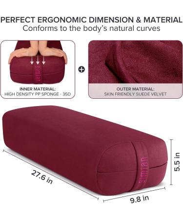 Premium Simian Yoga Bolster Pillow - Supportive Rectangular Cushion with Velvet Cover - Washable & Skin-Friendly - Ideal for Restorative & Yin Yoga - Burgundy - Buy Online on GoSupps.com