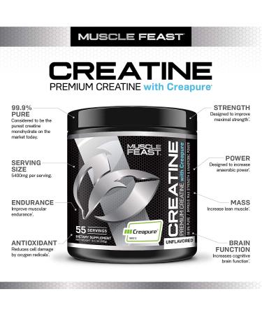Muscle Feast Creapure Creatine Monohydrate Powder - Unflavored  55 Servings for Maximum Strength - Buy Online on GoSupps.com