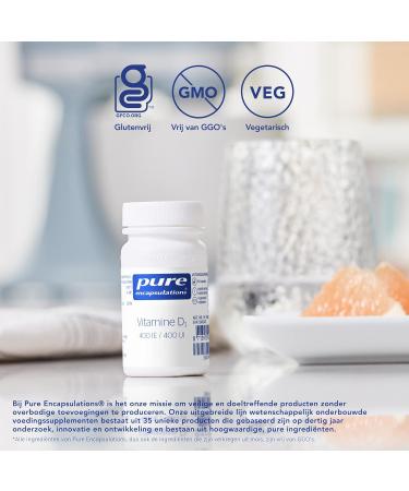 Pure Encapsulations Vitamin - D3 400 IE - Essential for Botmetabolism Immuunsysteem het Calciummetabolism and Werking van de Spieren - 60 Capsules - Buy Online on GoSupps.com