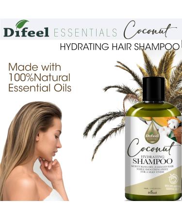 Difeel Essentials Hydrating Coconut Shampoo 12 oz - Moisturizing Sulfate-Free with 100% Natural Essential Oils for Healthy Hair - Buy Online on GoSupps.com