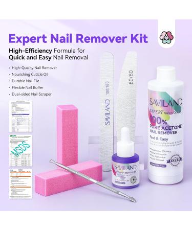 SAVILAND Acetone Nail Polish Remover Kit | Gel Remover Cuticle Oil & Nail Buffer Tools for Quick Acrylic Removal | 8.45 Oz - Home Salon Essential - Buy Online on GoSupps.com