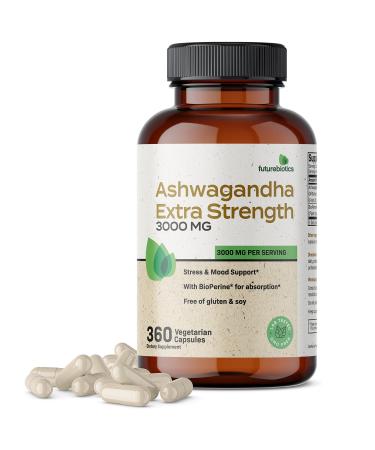 Futurebiotics Ashwagandha Capsules Extra Strength 3000mg - Stress Relief Formula Natural Mood Support Stress Focus and Energy Support Supplement 360 Capsules