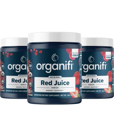 Organifi Red Juice - Vegan Pre-Workout Energy Drink Powder, 90 Servings (3pk) Organic Berries, Beets, Real Mushrooms, Prebiotics, Ginseng, Vitamin C for Focus, Peak Performance, Immune Defense Support 10 Ounce (Pack of 3)
