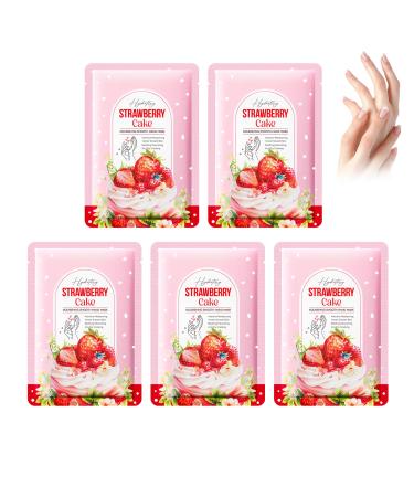 5 Paires Masques Hydratants et Exfoliants pour les Mains Masque pour Mains l'Extrait de Fraise Hand Mask Hydrate Profond ment la peau Endommag e Pour Les Mains S ches Vieillissantes et Gerc es Pinkhand