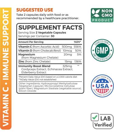 Healths Harmony Immune Support | Vitamin C  Zinc & Vitamin D Booster - 60 Capsules - Buy Online on GoSupps.com
