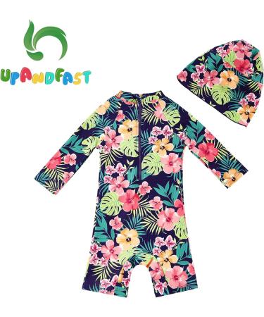 UPF 50+ Dark Blue Baby Girl One Piece Swimwear with Sun Hat | Toddler Swimsuit 12-18 Months - Buy Online on GoSupps.com