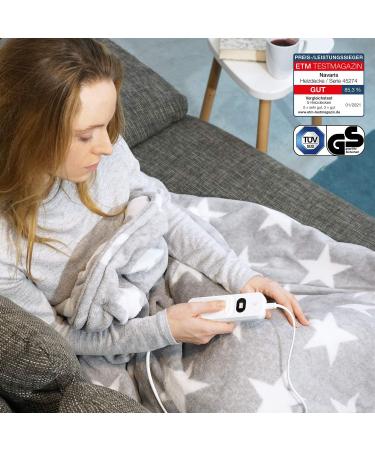 Buy Navaris XXL Electric Heating Ceiling Blanket - 180x130cm 3 Heat Levels Washable Automatic Switch Cozy Light Gray with Stars - International Shipping Available - Buy Online on GoSupps.com