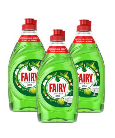 Fairy Washing Up Liquid - Powerful Dishwasher Cleaner Grease Cutting Formula Gentle on Skin - Concentrated Dishwasher Liquid Detergent Apple & Rhubarb 3x320 ml + Cheeroo Magnet