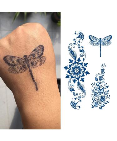 Classic Flower Style Dark Blue Temporary Tattoos for Women - Waterproof & Long-Lasting - Buy Online on GoSupps.com