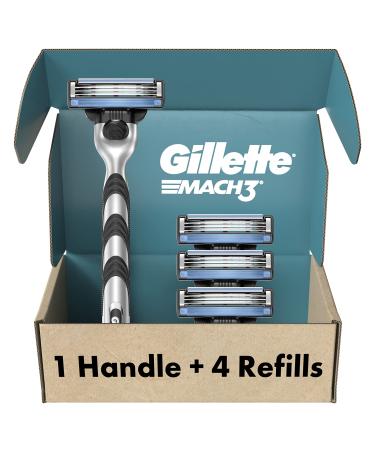 Gillette Mach3 Razors for Men, 1 Gillette Razor, 4 Razor Blade Refills