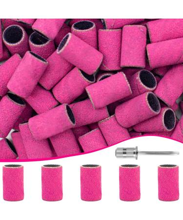Pink Sanding Bands for Nail Drill 100pcs 180 Grit Sanding Bands for Nail Nail Sanding Bands for Natural Nails Professional Fine Sanding Bands for Nail with 3/32 Inch Nail Drill Bit for Pedicures