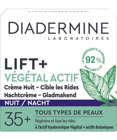 Diadermine - Lift+ Végétal Actif - Night Face Cream - Anti-Wrinkle Firming Treatment - Plant Hyaluronic Acid and Botanical Active Ingredients - Intensely Regenerates and Smoothes Wrinkles - 50 ml Jar