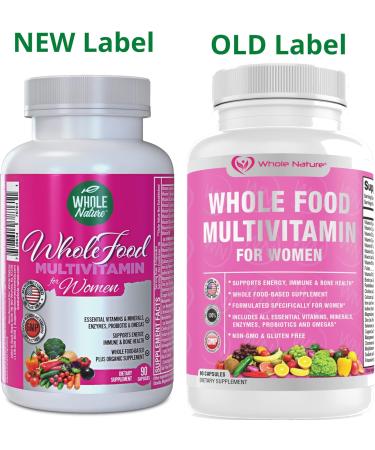 Whole Nature Whole Food Multivitamin for Women Womens Multi Vitamin with Folate B12 Methyl Vitamins Minerals Probiotics and Omegas Vegan Non GMO- 90 Capsules (1) (1) - Buy Online on GoSupps.com