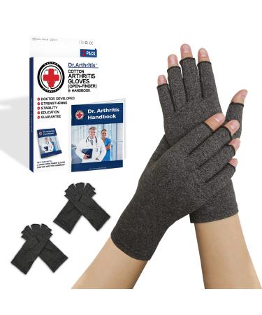 Doctor Developed Compression Gloves for Arthritis & Doctor Written Handbook/Fingerless Arthritis Gloves for Women & Men Hand Support for Arthritis Pain Relief & Carpal Tunnel 2 Pairs (XL) XL- 2 Pairs