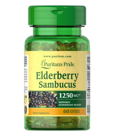 Elderberry Sambucus 1250mg, Supports antioxidant Health, 60ct by Puritan's Pride 60 Count (Pack of 1)