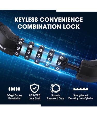 Valuemax Bicycle Lock - 100cm Chain Lock with 5-Digit Resettable Number Code | 8mm Thick Hardened Steel | Secure for Bicycles E-Bikes Motorcycles & Glass Doors - Black - Buy Online on GoSupps.com
