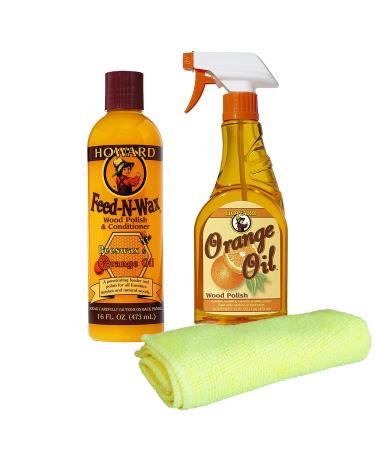 Howard Feed N Wax Wood Polish and Conditioner, and Howard Orange Oil Wood Polish, Wood Furniture Cleaner and Teak Wood Cleaner