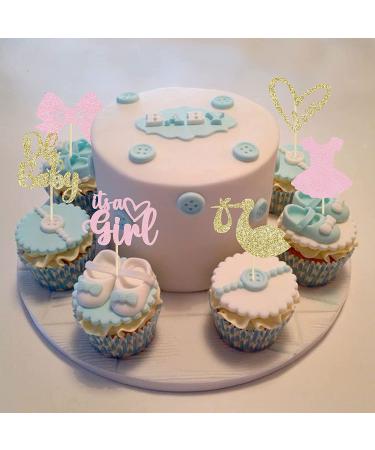 Gyufise 36 Pack It's a Girl Cupcake Toppers with Bow Dress Love Heart, Glitter Cake Picks for Baby Shower & Birthday Party - Pink - Buy Online on GoSupps.com