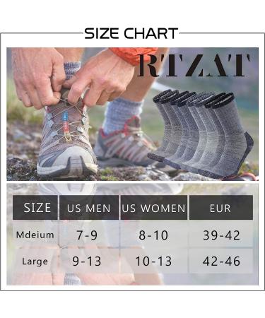 RTZAT Merino Wool Hiking Crew Socks - Large | Moisture Wicking & Cushioned - Buy Online on GoSupps.com